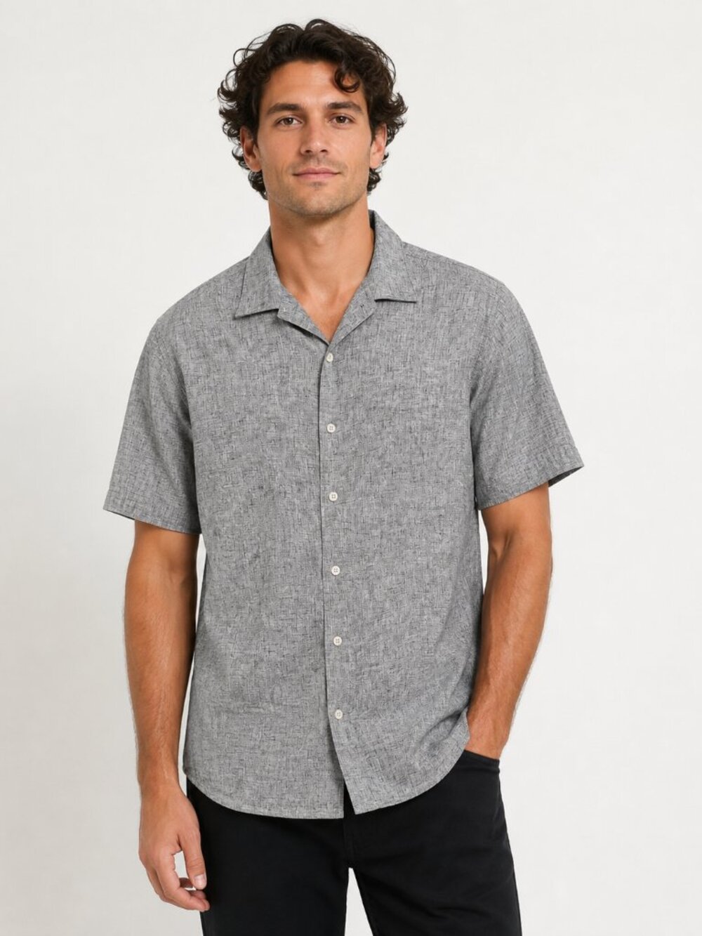 Robert Barakett Men’s L Gray Crosshatch Cotton Short Sleeve Button-Up Shirt